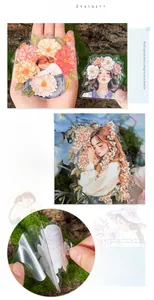Detail of waterproof PET girl and floral stickers for DIY scrapbooking and planners