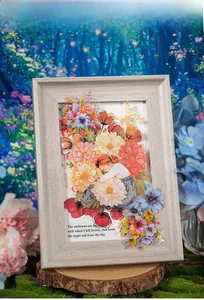 Detail of DIY girl themed stickers with floral illustrations in a wooden frame decor