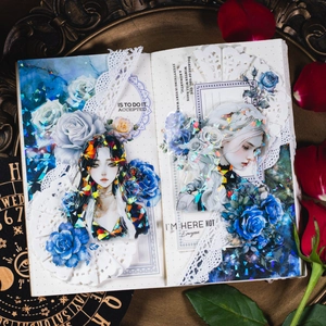 Goddess PET stickers with laser shell finish for journaling, dark romantic anime style
