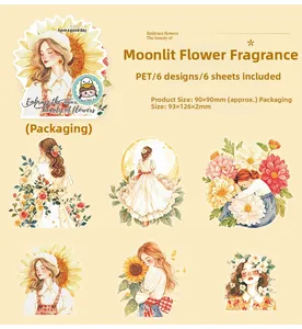 Macro view of floral PET stickers with gold foil accents and watercolor flower designs