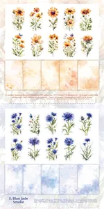 Detailed set of floral PET stickers and cardstock for decorative journaling