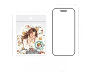 Size comparison of PET floral stickers showing 93x126mm dimensions next to a phone