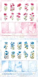 Floral PET stickers and cardstock set for scrapbooking with botanic flower themes