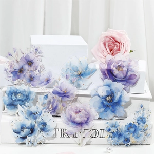 Autocollants en PET floral avec fleurs aquarelles bleues et violettes pour scrapbooking