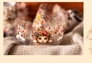 Close-up of PET tape featuring cute kittens with flower crowns for DIY journaling decoration