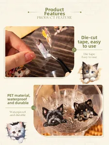 Waterproof PET pet-themed stickers for journaling, featuring realistic cat and dog designs