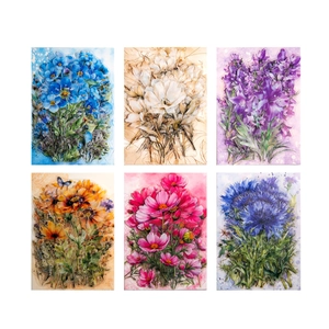 Vibrant watercolor floral PET sticker set with six nature-inspired botanical designs