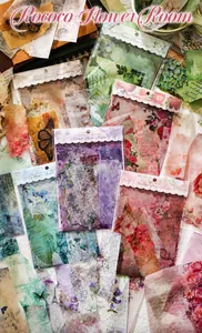 Dettaglio di adesivi PET Rococo Flower House con motivi vintage di fiori e farfalle