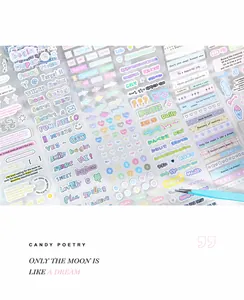Detail showing decorative PET text tape for DIY journaling in soft macaron colors