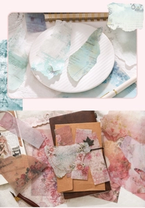 Dettaglio macro di adesivi floreali rococò con bordi strappati vintage per scrapbooking art