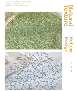 Detail of natural green fiber texture and blue hollow grid material for scrapbooking