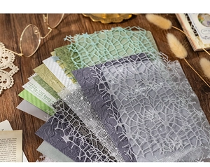 Detailed view of Morandi toned mesh paper and pleated textures for DIY journaling decor