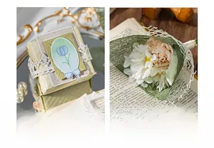 Detailed view of vintage floral paper scraps and lace borders for DIY journaling
