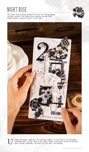 Detail of Night Rose vintage floral PET stickers with film frames for scrapbooking