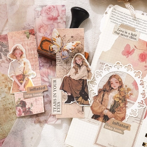 Adesivi PET retrò Rococo con ragazze vintage e rose per decorazione di scrapbooking