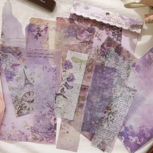 Set di adesivi PET vintage Rococo Flower Room con motivi floreali e farfalle viola lilla