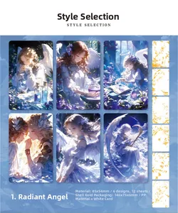 Dettaglio degli adesivi 流光天使 oro con illustrazioni di angeli anime per decorazione