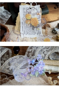 Detail of vintage PET stickers with floral and butterfly patterns for DIY scrapbooking