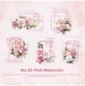 Macro view of vintage rose PET stickers with floral textures and artistic aesthetic