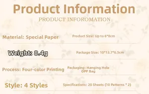 Detailed specifications for hollow paper scrapbooking kit with material and size info
