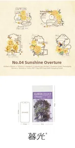 Macro view of vintage floral PET stickers with artistic English typography for journaling