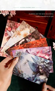 Primer plano detallado de papel decorativo 3D vintage con flores y mariposas de colores