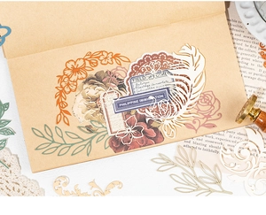 Detailed view of vintage-style hollow paper carvings and lace stickers for journaling