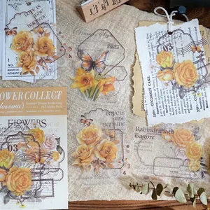 Vintage PET floral stickers featuring roses and butterflies for DIY journaling