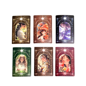 Set di 6 carte decorative con ragazze anime e cornici dorate a tema primaverile