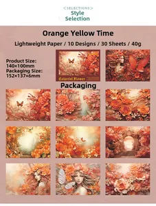 Vista de detalle del set de papel para scrapbooking Orange Time con flores y mariposas vintage