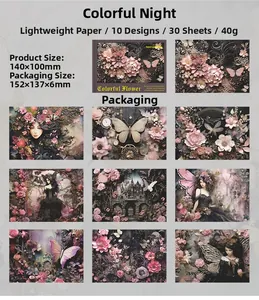 Hoja detallada con 10 diseños florales de fantasía oscura y góticos para scrapbooking DIY