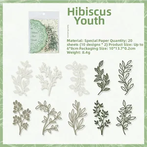 Detail view of 10 botanical hollow-out paper stickers with Hibiscus and Youth design