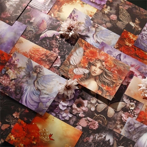 Papel de scrapbooking floral de fantasía con ilustraciones de hadas y motivos de mariposas