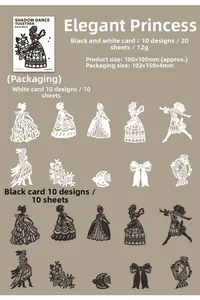 Macro view of Shadow Dance silhouette paper set with elegant princess and floral patterns