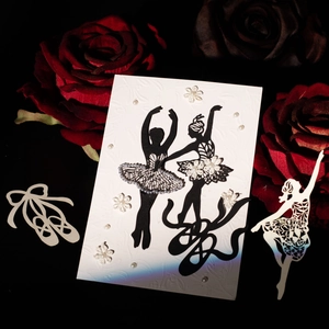 Shadow Dance Ballet Silhouette Handmade Card with Pearl Accents and Embossed Texture