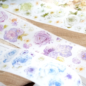 Watercolor floral washi tape with rose and daisy patterns for DIY journal decor