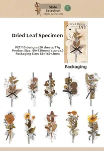 Detail of vintage PET floral stickers featuring sunflowers and ferns for DIY journaling