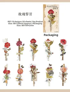 Macro detail of Rose Vow PET stickers featuring vintage dried flowers and butterflies