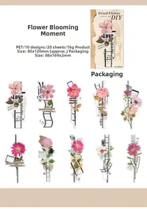 Detailed PET flower collage stickers set with vintage flora and film strip designs