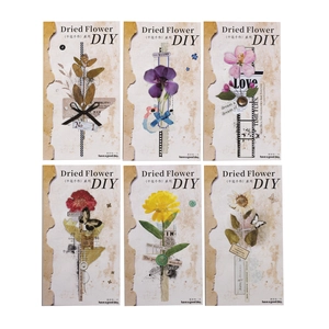 Vintage PET dried flower sticker set with 6 diverse botanical patterns for DIY scrapbooking