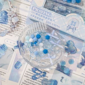 Kit de décoration DIY pour sac ita avec pompons bleus, perles et fleurs en acrylique