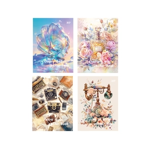 Vintage PET sticker book set with floral and retro camera themes, 20 pages per pack
