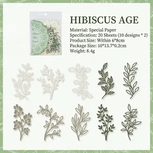 Hollow leaf paper cutout set in green and white for scrapbook journaling decoration