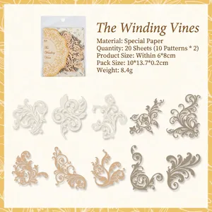 Vintage style hollow vine decorative paper stickers set of 20 pieces for scrapbooking