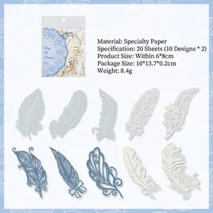 Song of White Feathers specialty paper stickers for DIY journaling with 20 feather cutouts