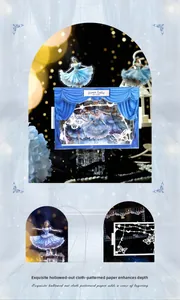 Detail of 3D Swan Lake paper craft stickers with intricate laser-cut ballet scene
