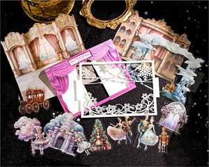Detail of The Nutcracker themed scrapbook stickers featuring ballet dancers and soldiers