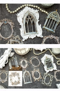 Detail of Pure White Poetry vintage resin frames with gothic and baroque carved patterns