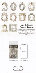 Detailed laser-cut baroque frame stickers with size comparison for DIY journaling