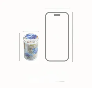 Λεπτομέρεια από PET washi tape με μπλε τριαντάφυλλα, διαστάσεις 38mm x 65mm για χόμπι